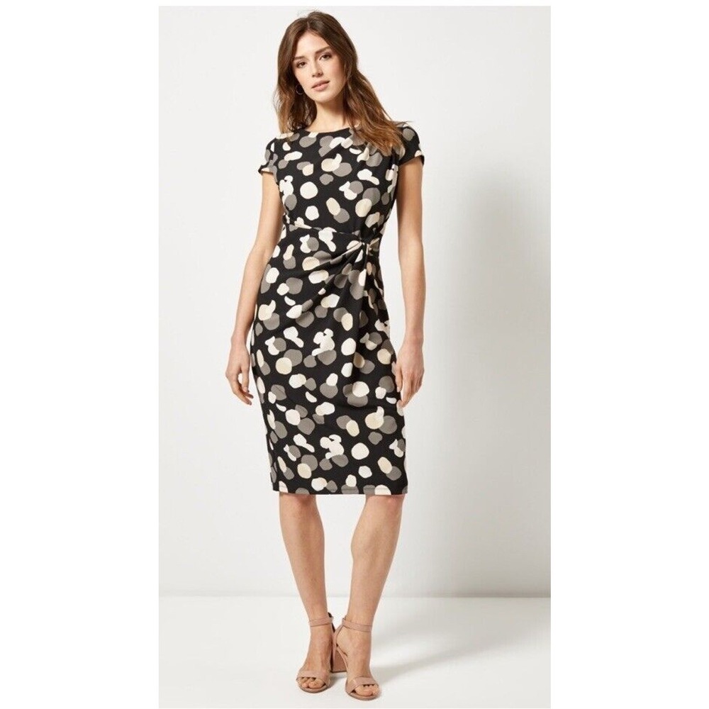 Fair Lady Black Ivory Dress Size 8 Stretch Sheath Spot Polka Dot Vintage